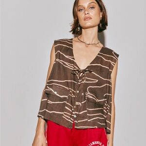 NWT VRG GRL Marlii Linen Smock Top Earth